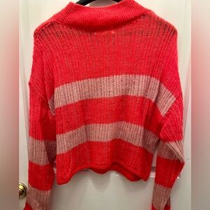 Anthropologie Red and Pink Striped Turtleneck Sweater